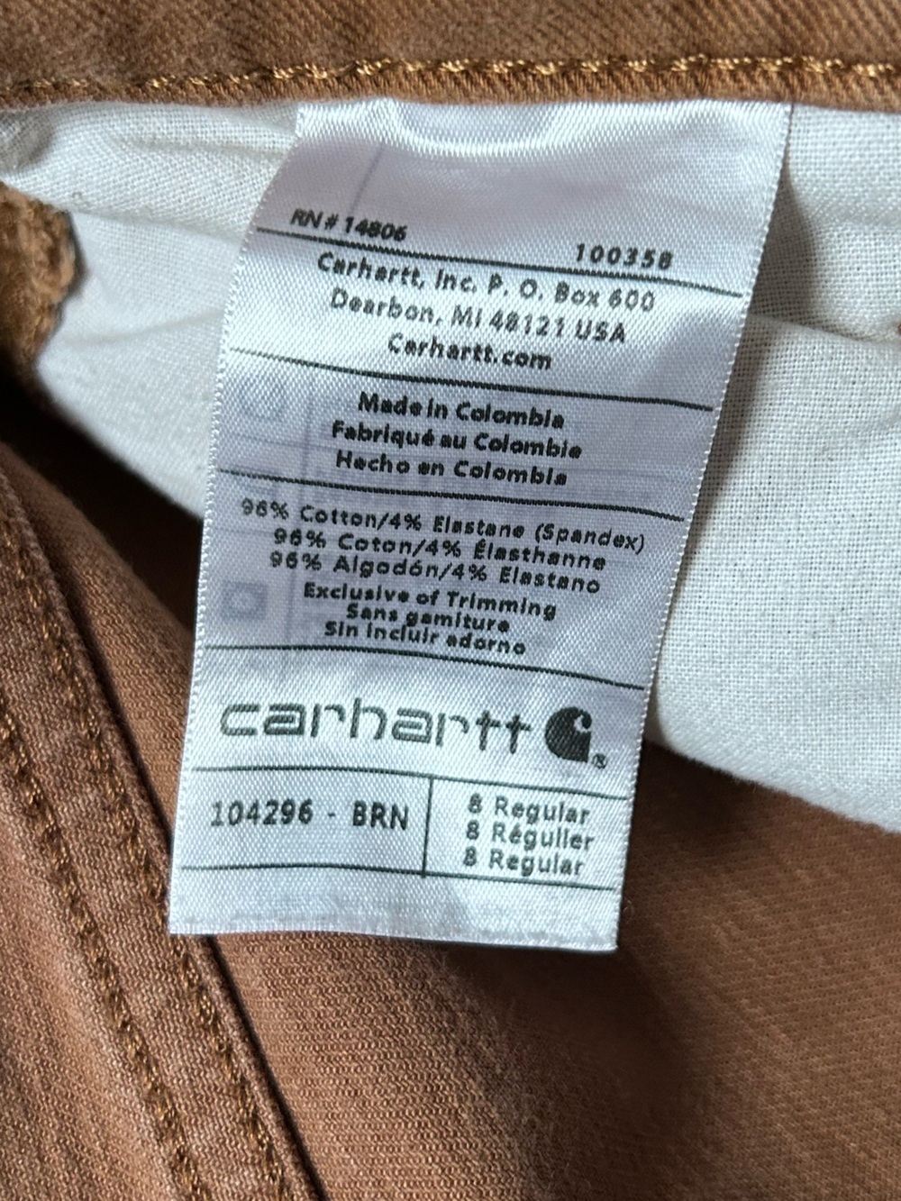 Carhartt Brown Canvas Cargo carpenter Work Pants double knee straight fit - Picture 7 of 9
